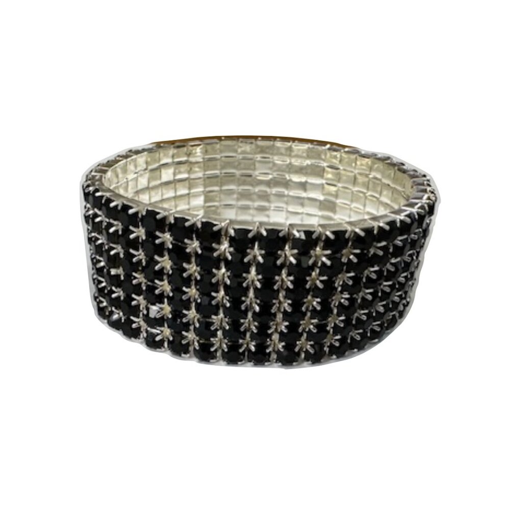 NWOT - Women's Black Rhinestone Stretch Cuff Bracelet